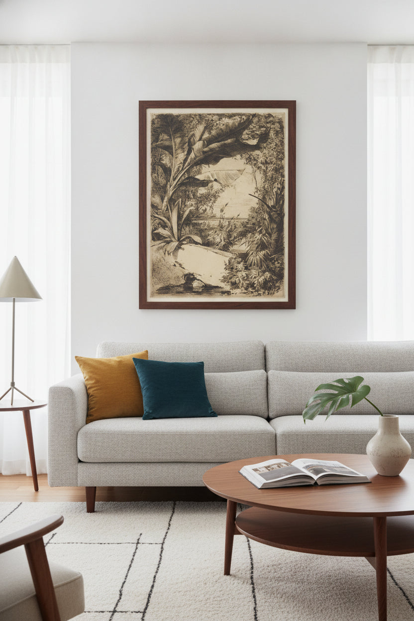 Plantes de Serre (Greenhouse or Aquatic Plants) — framed art in a styled interior
