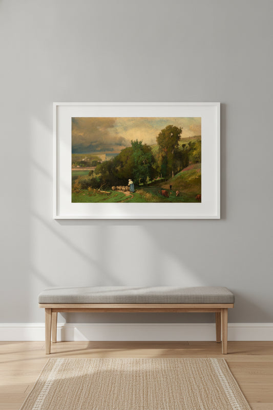 Hillside at Étretat — framed art in a styled interior