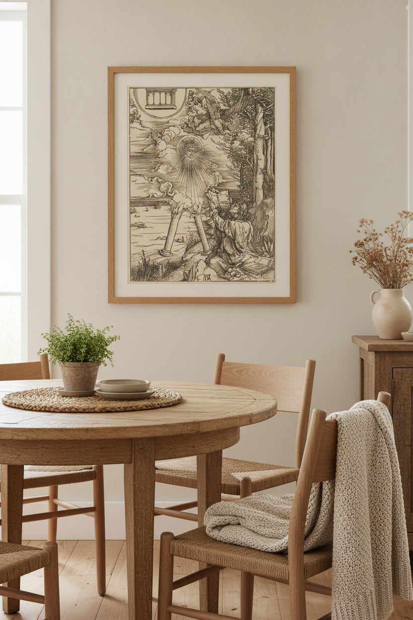 Saint John Devouring the Book — framed art in a styled interior