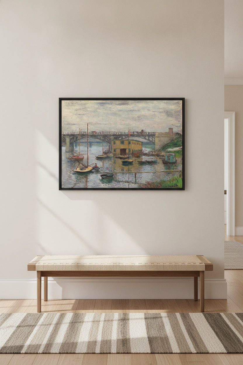 Bridge at Argenteuil on a Gray Day — framed art in a styled interior