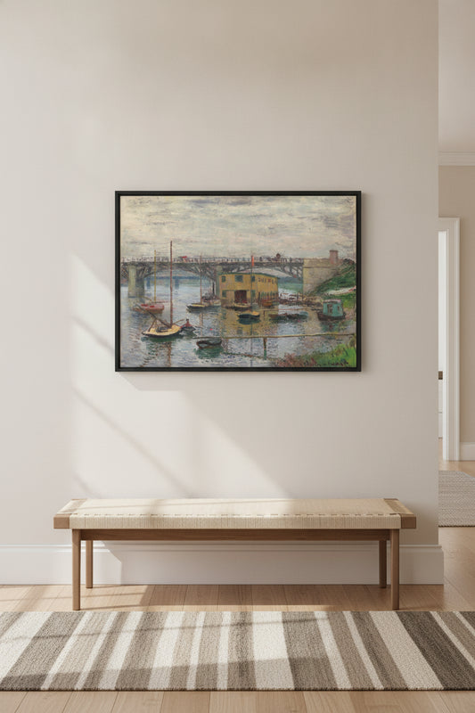 Bridge at Argenteuil on a Gray Day — framed art in a styled interior