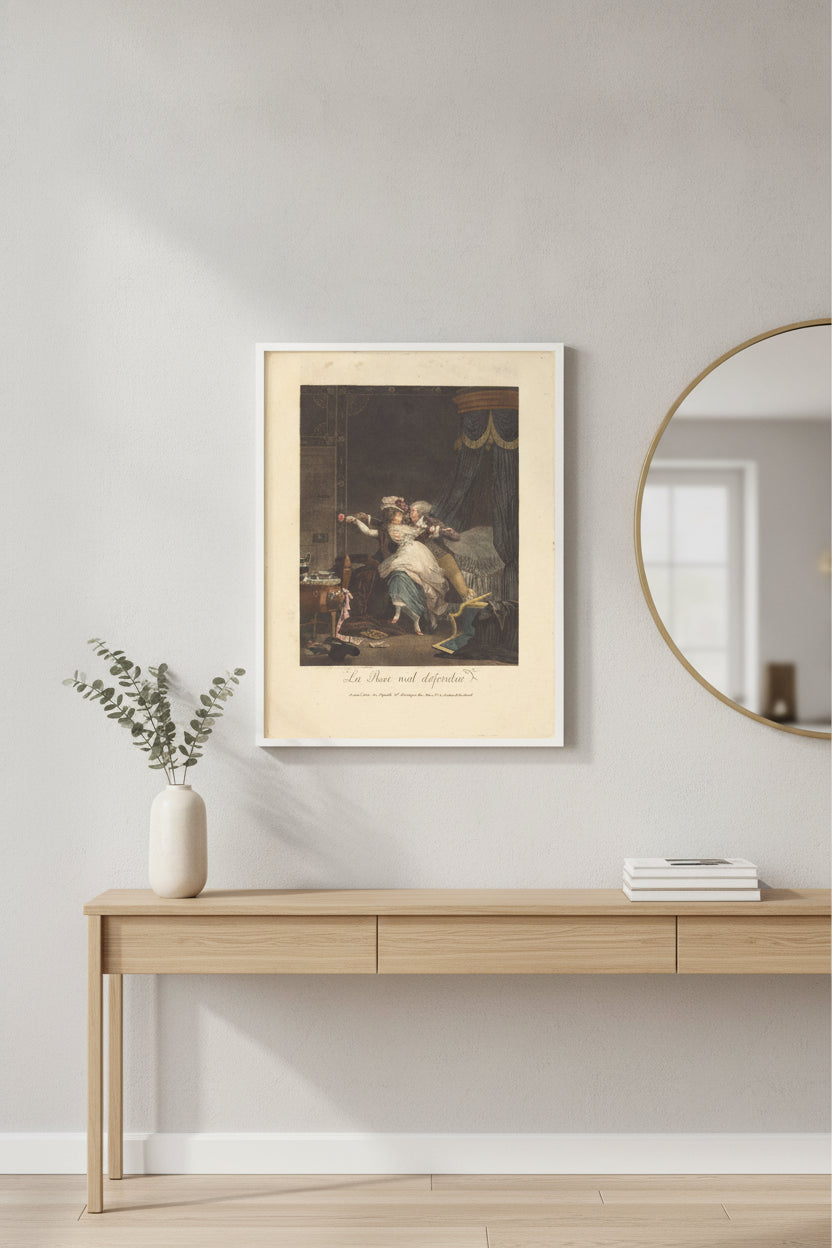 La Rose mal defendue (The Poorly Defended Rose) — framed art in a styled interior
