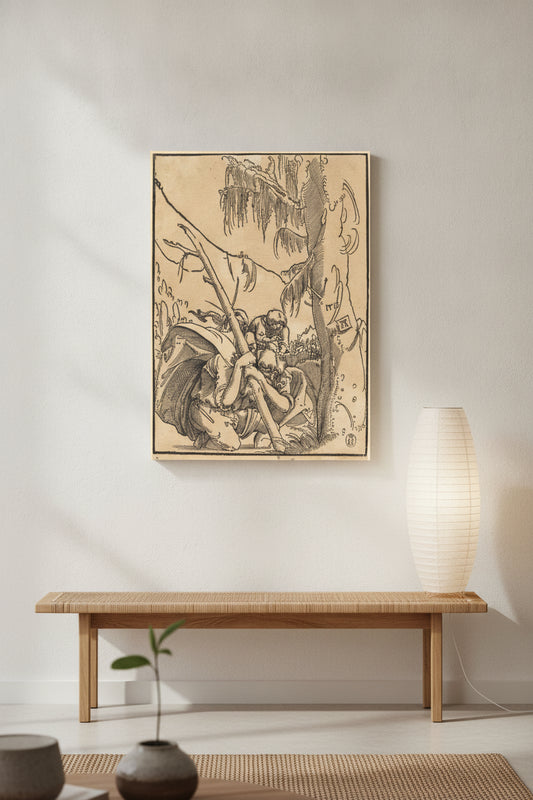 Saint Christopher — framed art in a styled interior