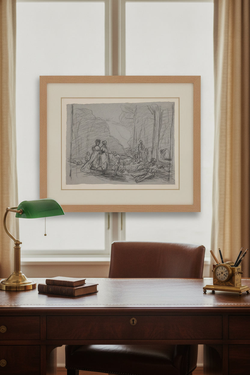 The Luncheon on the Grass — framed art in a styled interior