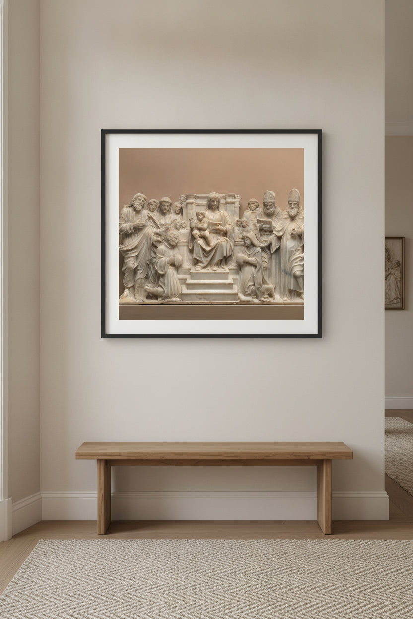 Madonna and Child with Saints and Donors — framed art in a styled interior