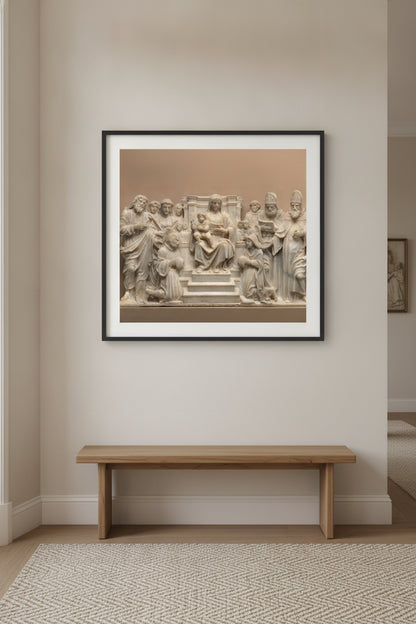 Madonna and Child with Saints and Donors — framed art in a styled interior