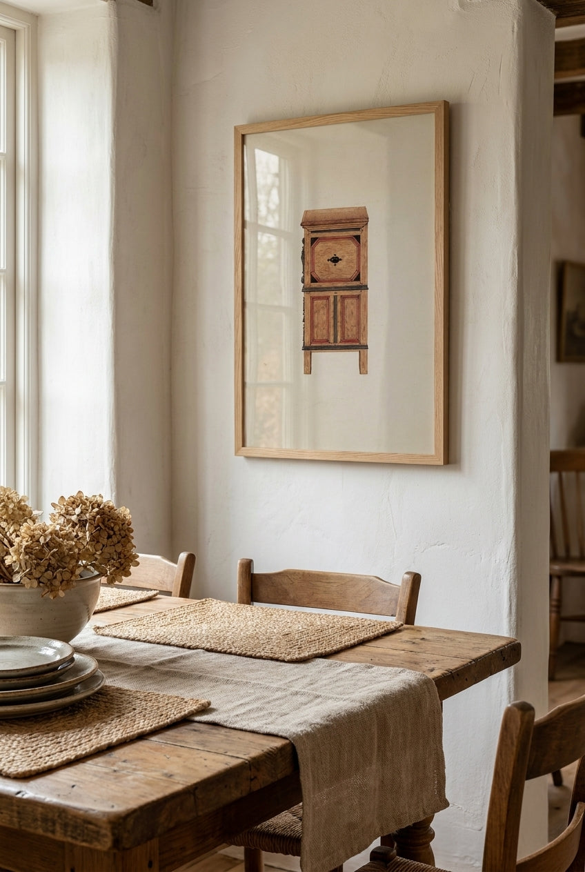 Two Drawer Sunflower Chest - side view — framed art in a styled interior