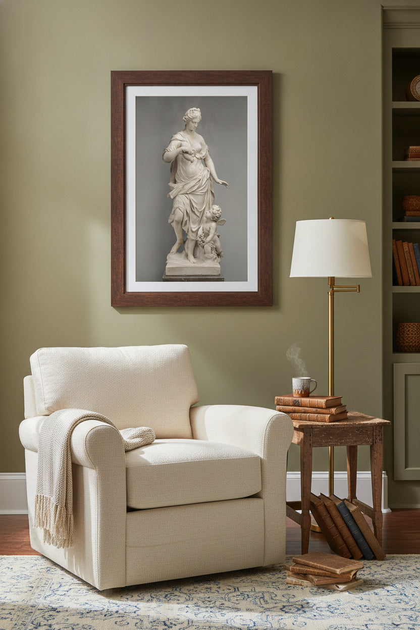 A Garden Allegory: The Dew and Zephyr Cultivating Flowers — framed art in a styled interior