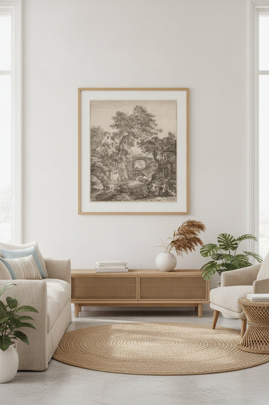 Landscape with the Circumcision of Moses' Son — framed art in a styled interior