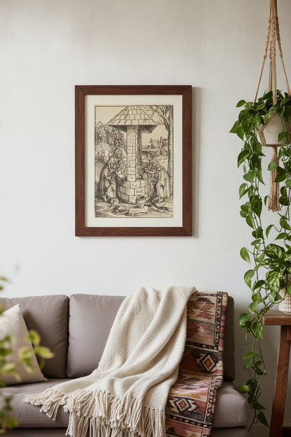 Christ and the Woman of Samaria — framed art in a styled interior