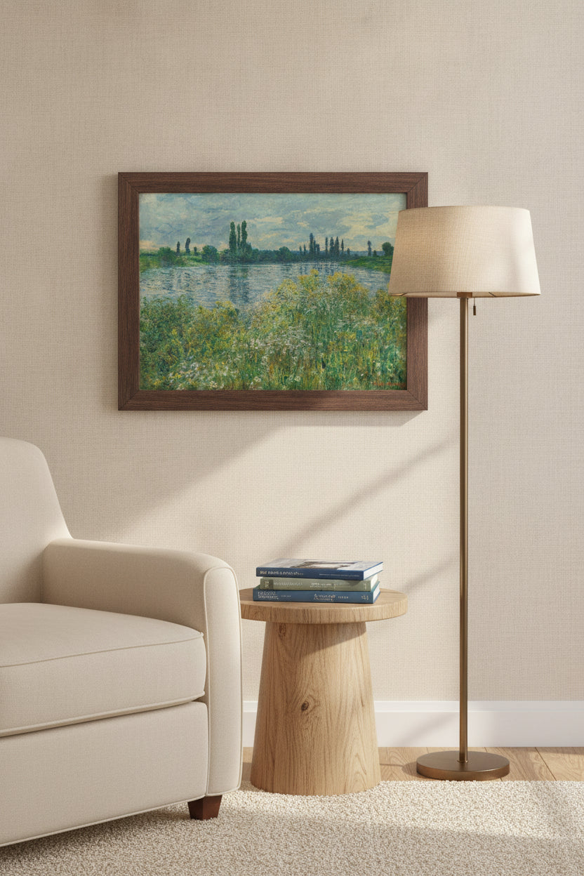 Banks of the Seine, Vétheuil — framed art in a styled interior