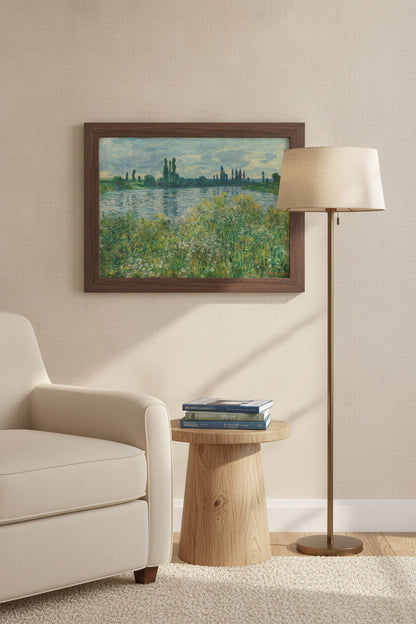 Banks of the Seine, Vétheuil — framed art in a styled interior