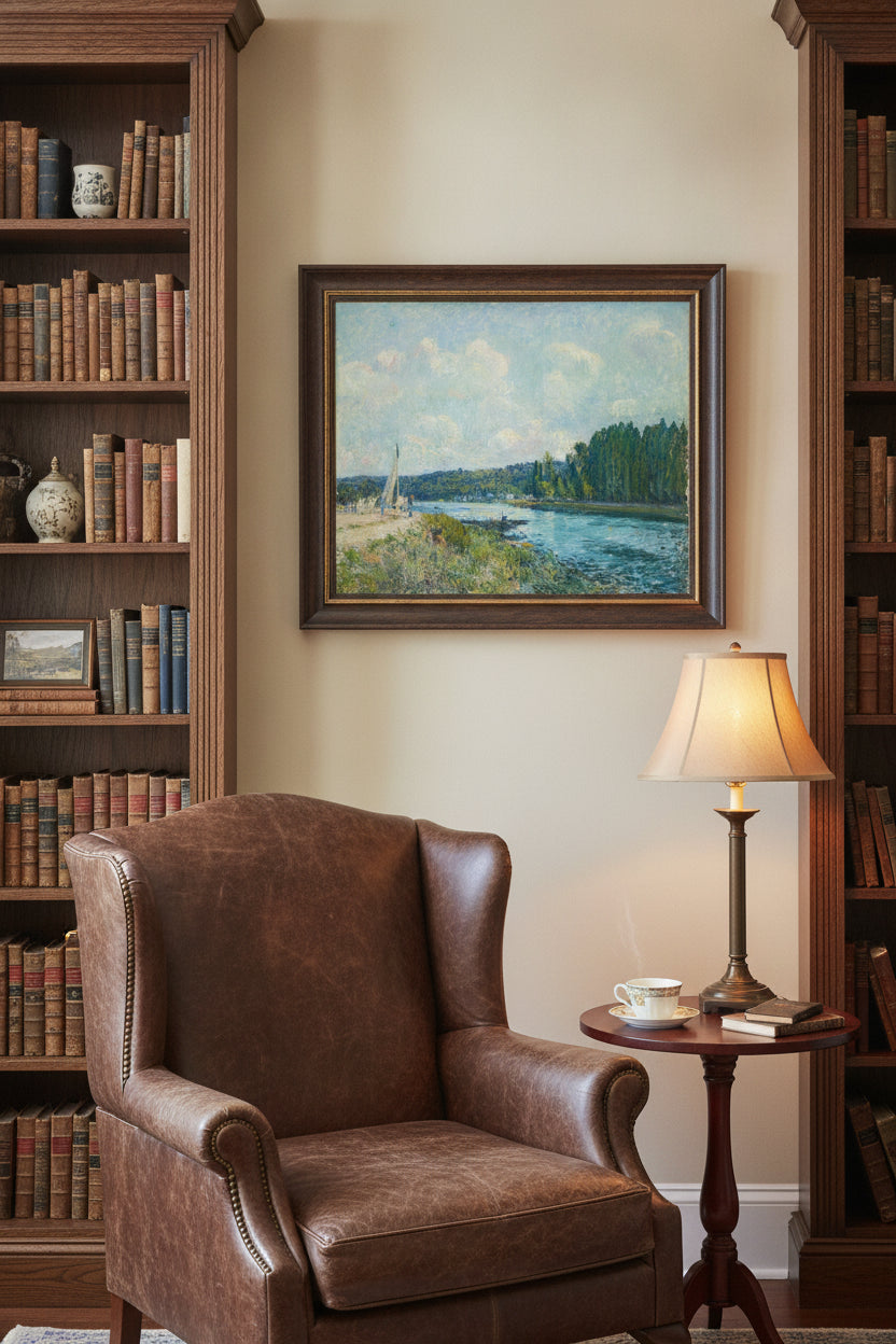 The Banks of the Oise — framed art in a styled interior