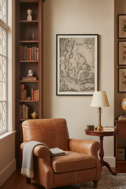 Satyr Family — framed art in a styled interior