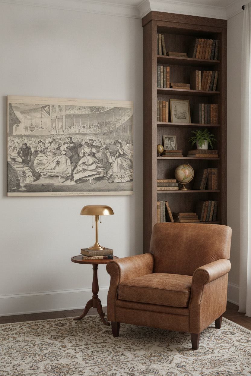 The Great Russian Ball at the Academy of Music, November 5, 1863 — framed art in a styled interior