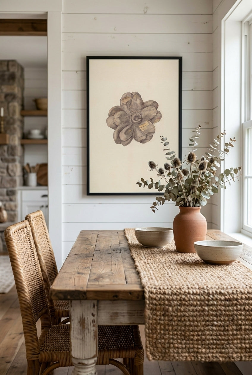 Wood Carving - Flower — framed art in a styled interior
