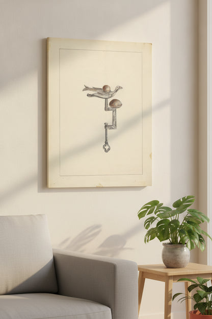 Sewing Bird — framed art in a styled interior