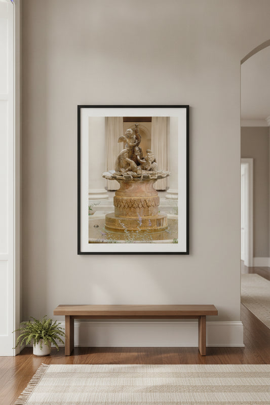 Cherubs Playing with a Swan — framed art in a styled interior