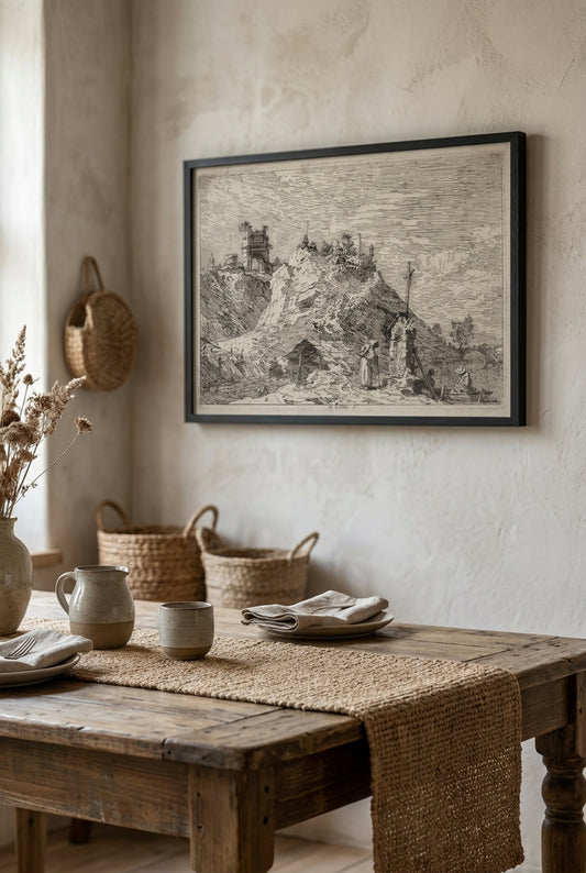 Landscape with the Pilgrim at Prayer — framed art in a styled interior