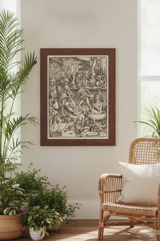 The Martyrdom of Saint John — framed art in a styled interior