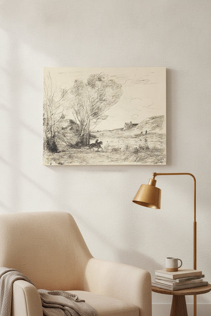 The Rider in the Reeds (Le Cavalier dans les roseaux) — framed art in a styled interior