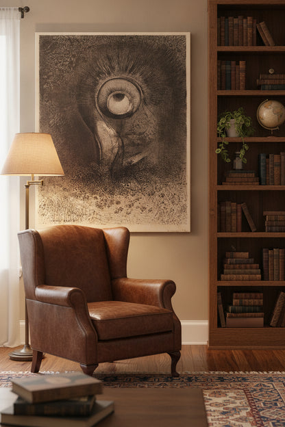 Il y eut peut-etre une vision premiere essayee dans la fleur (There was perhaps a first vision attempted in the flower) — framed art in a styled interior