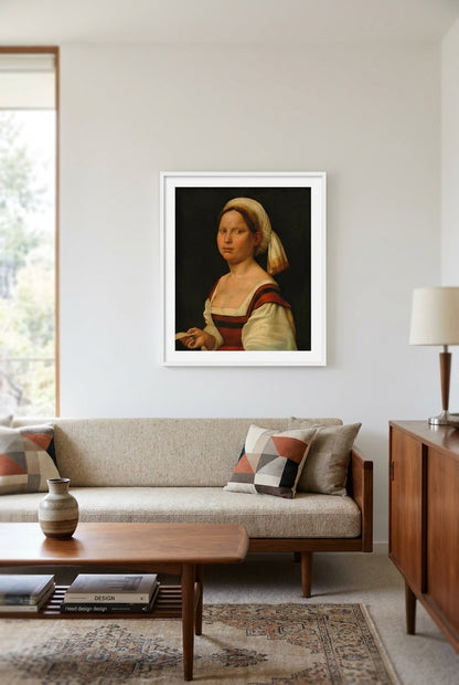 Portrait of a Young Woman — framed art in a styled interior