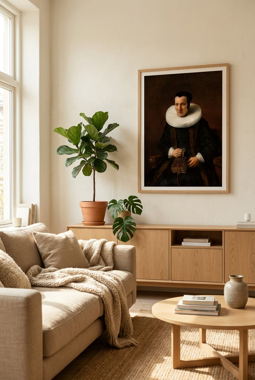 An Old Lady with a Book — framed art in a styled interior