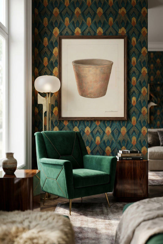 Stoneware Flower Pot — framed art in a styled interior