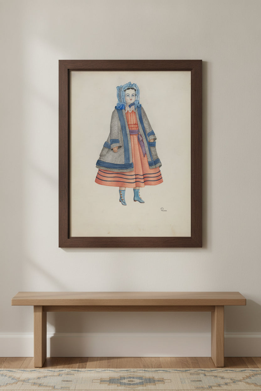 Doll - "Rose Bates" — framed art in a styled interior