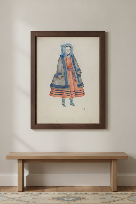 Doll - "Rose Bates" — framed art in a styled interior