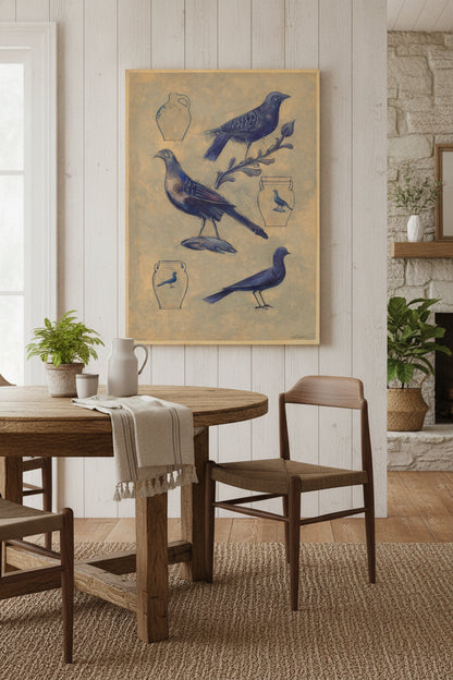 Bird Decorations for Stoneware — framed art in a styled interior