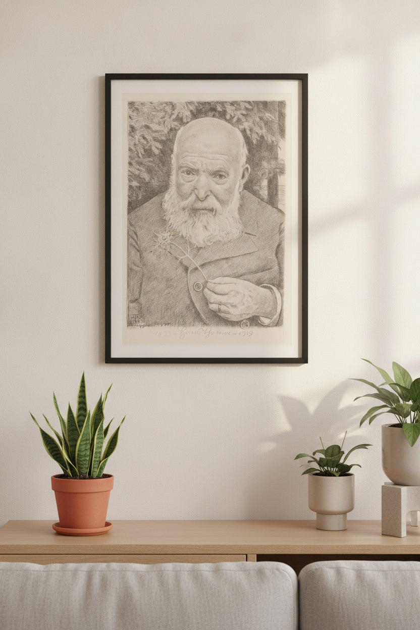 Self-Portrait VI with Flower — framed art in a styled interior