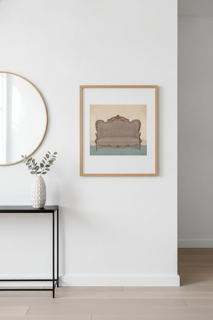 Rosewood Sofa — framed art in a styled interior
