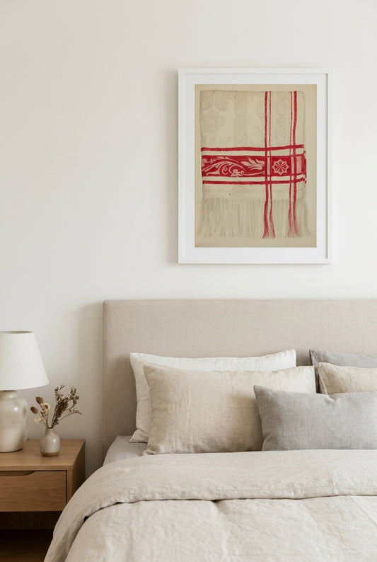Linen Towel - Flower Design — framed art in a styled interior