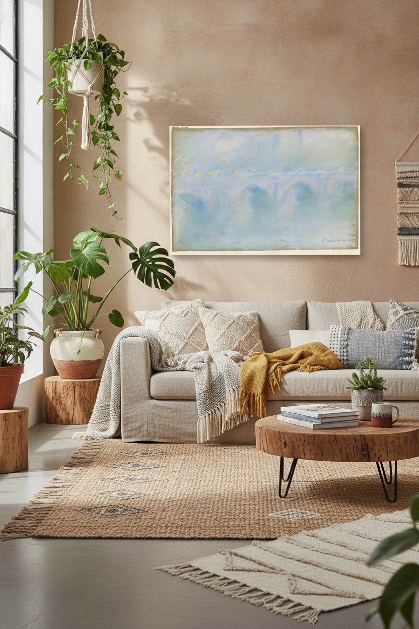 Waterloo Bridge — framed art in a styled interior