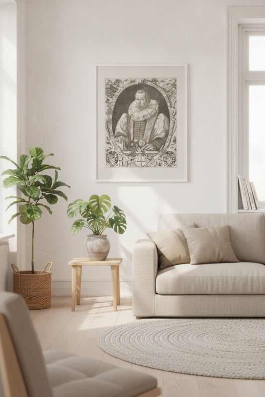 John Gerard, Herbalist — framed art in a styled interior