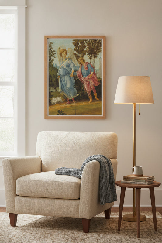 Tobias and the Angel — framed art in a styled interior