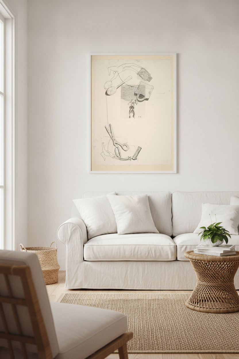 Seascape [trial proof] — framed art in a styled interior