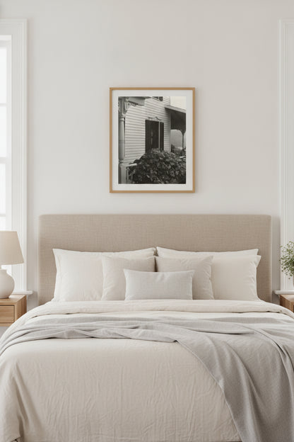 House and Grape Leaves — framed art in a styled interior