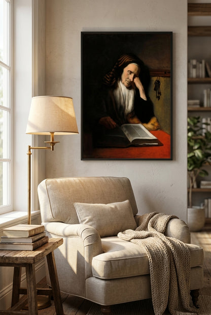 An Old Woman Dozing over a Book — framed art in a styled interior