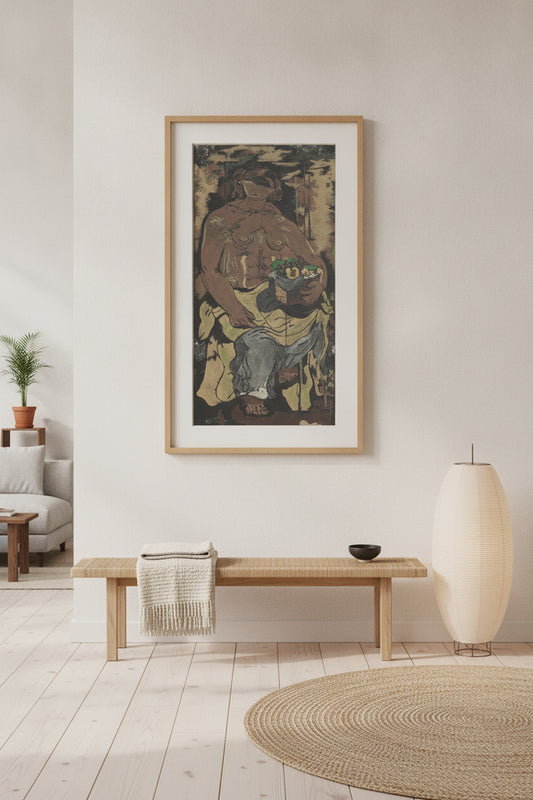 Nude Woman with Basket of Fruit — framed art in a styled interior