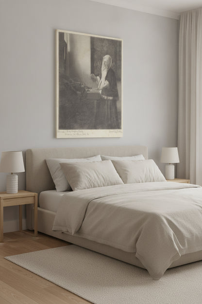 Woman Weighing Pearls — framed art in a styled interior