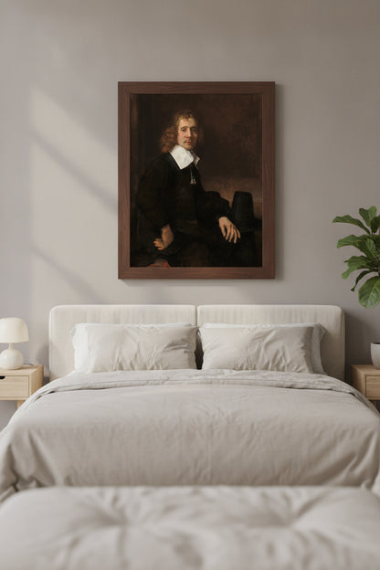 A Young Man Seated at a Table (possibly Govaert Flinck) — framed art in a styled interior