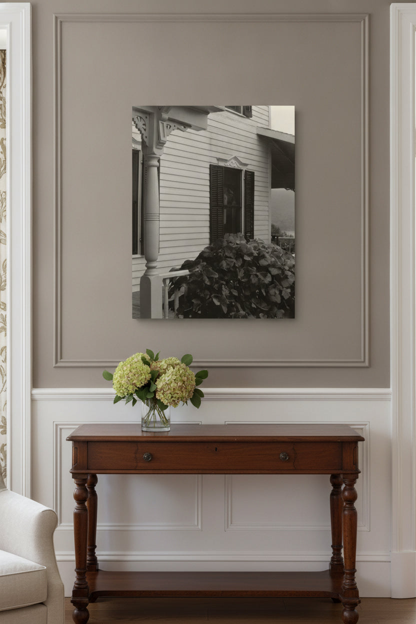 House and Grape Leaves — framed art in a styled interior