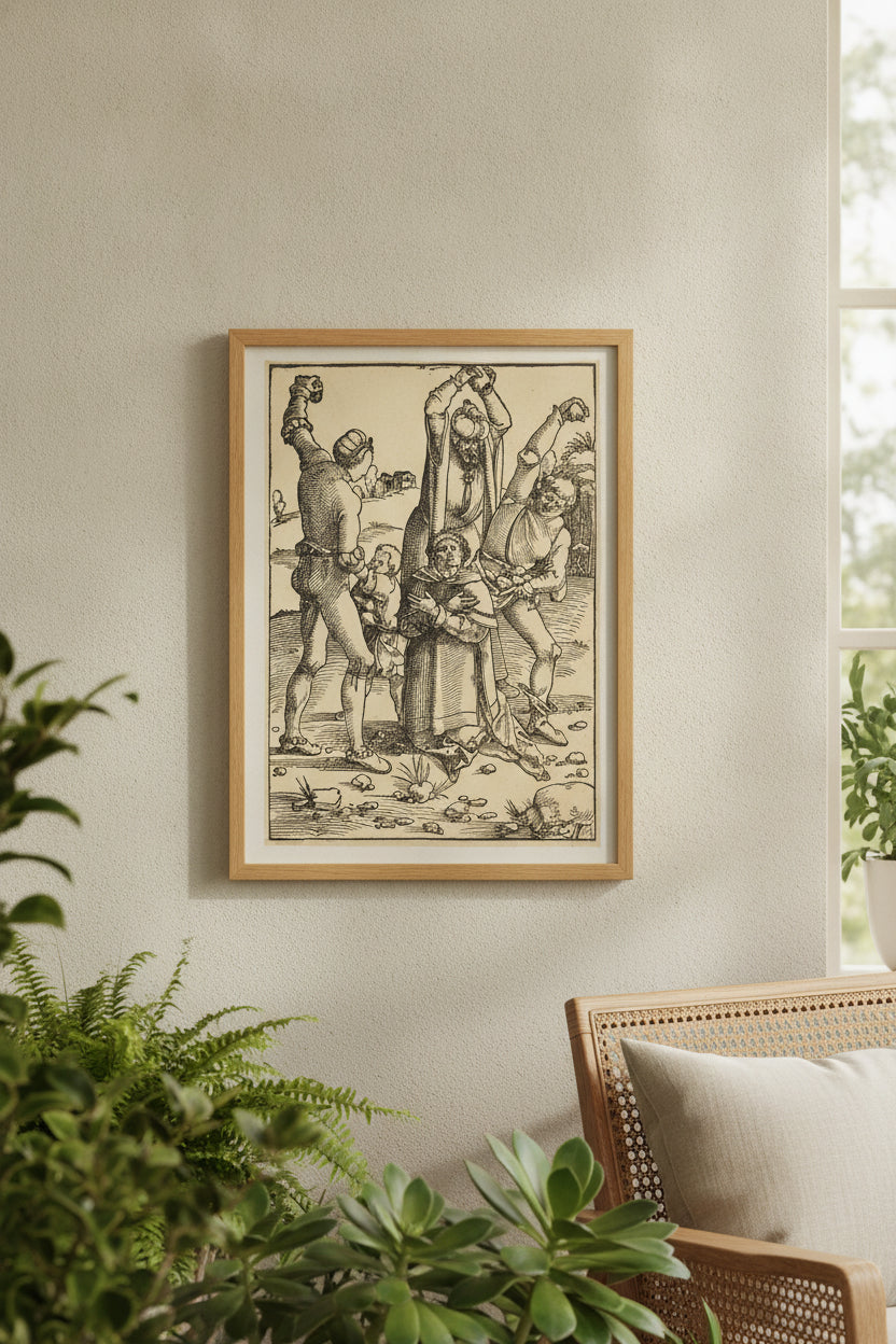 The Stoning of Saint Stephen — framed art in a styled interior