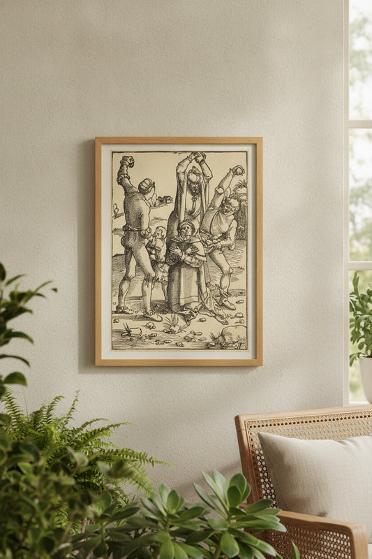 The Stoning of Saint Stephen — framed art in a styled interior
