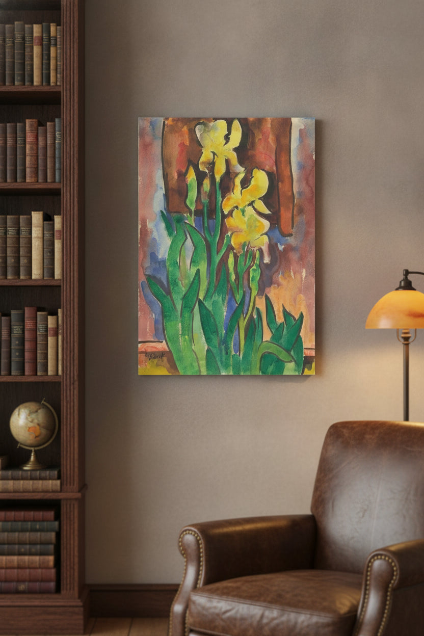 Yellow Iris — framed art in a styled interior