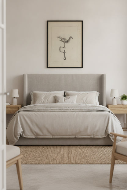 Sewing Bird — framed art in a styled interior