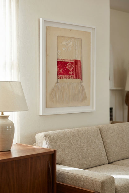 Linen - Red Border with Sunflower — framed art in a styled interior